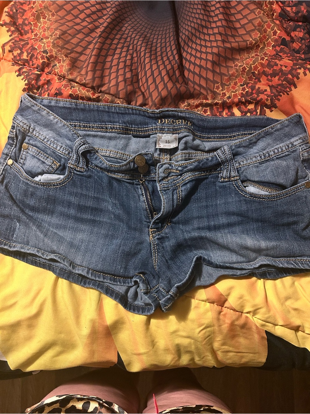 Decree Blue Washed Denim Low-Rise Jean Shorts